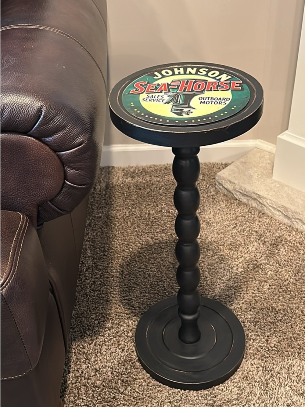 Sears Black Side Table with Green & Red Retro Top